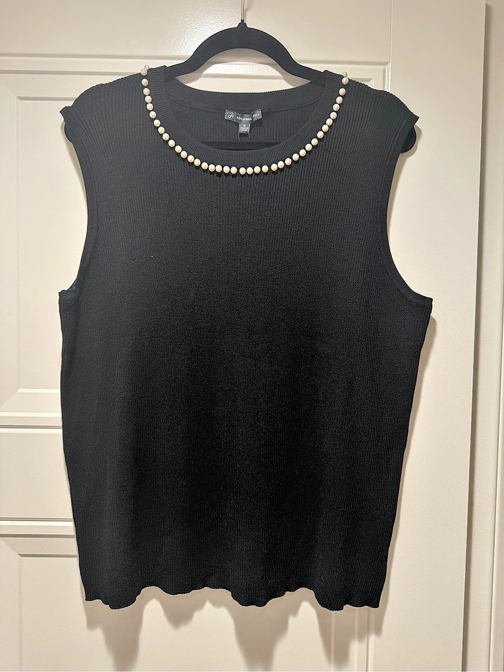 Adrianna Papell Black Ribbed Pearl-Neck Tank 1X NWT